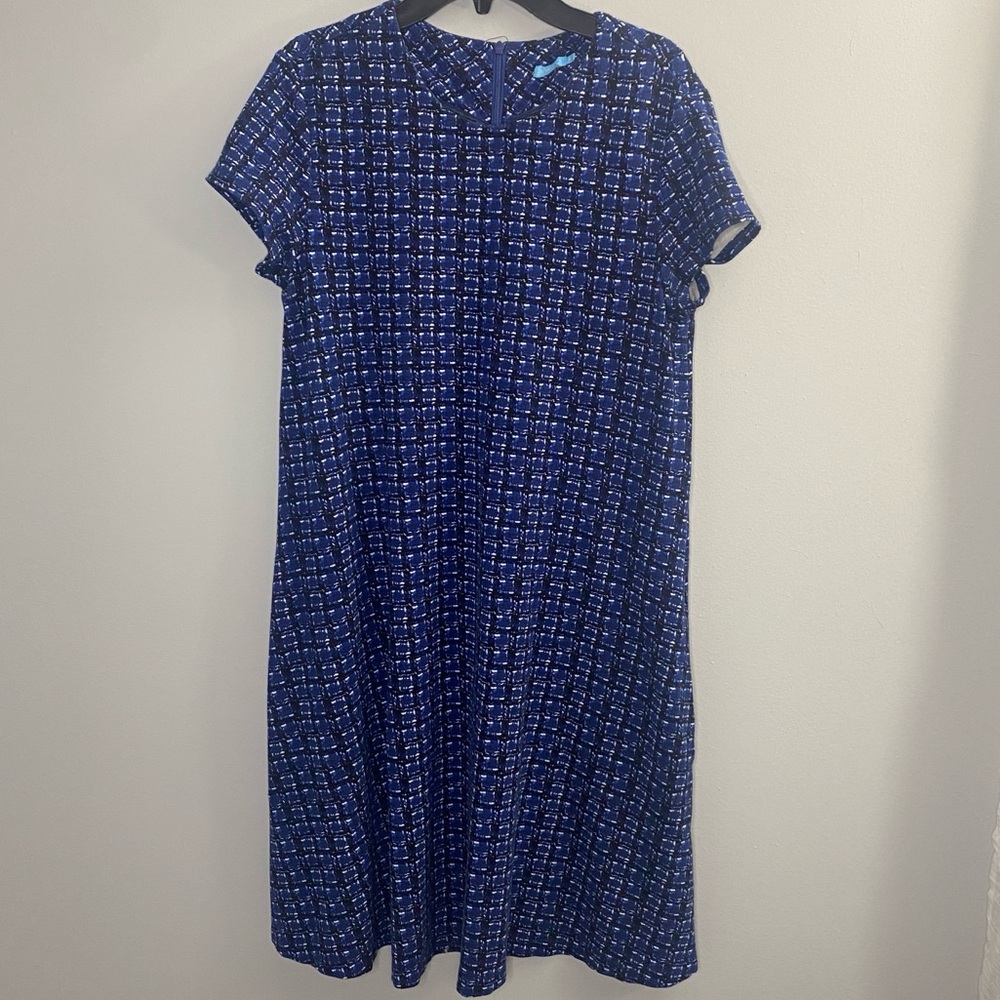 J. McLaughlin Women’s Blue Black Short Sleeve Swing Dress Side Pockets S Small